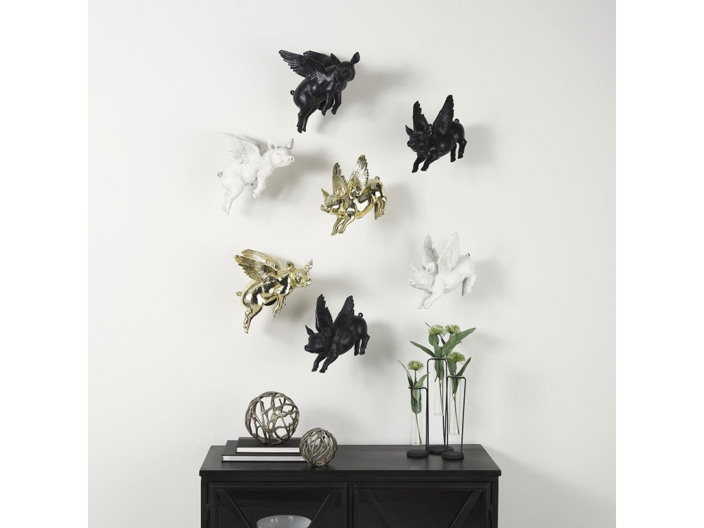 Set of 2 White Flying Pigs - Alternative View