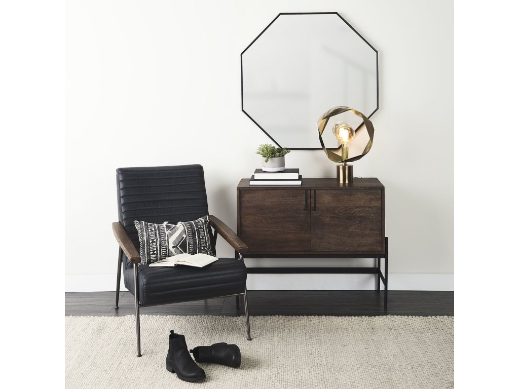38L x 16W x 30H Dark Brown Wood w/ Black Iron Frame, 2 Door Accent Cabinet - Alternative View