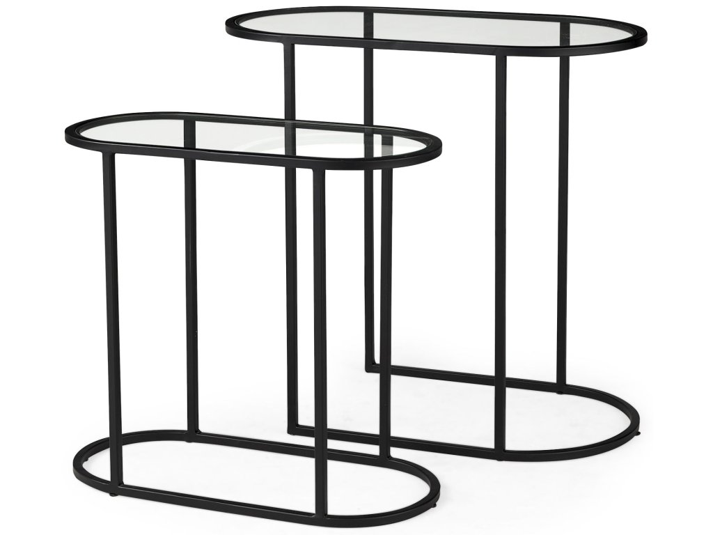 24.2 L x 12.6 W x 22.4 H Set of 2 Black/Silver Metal and Glass Nesting Accent Tables