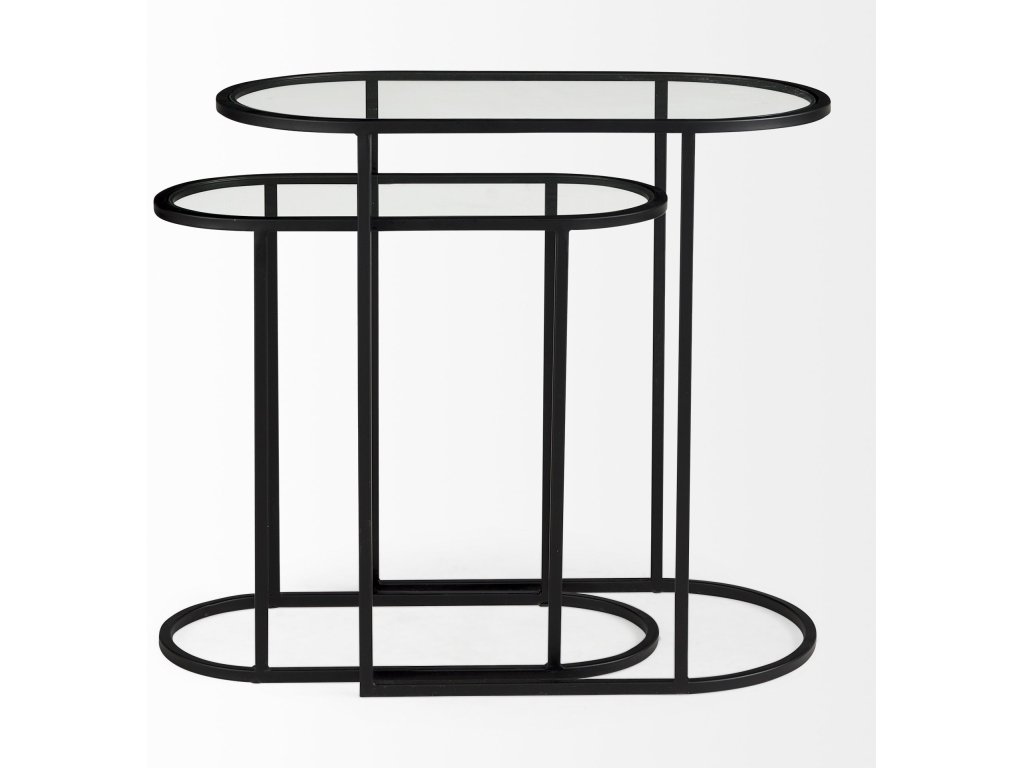 24.2 L x 12.6 W x 22.4 H Set of 2 Black/Silver Metal and Glass Nesting Accent Tables