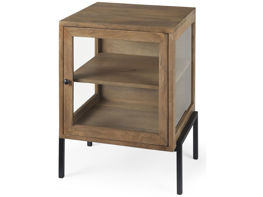 20L x 18W x 26H Light Brown Wood w/ Black Metal Frame End/Side Table