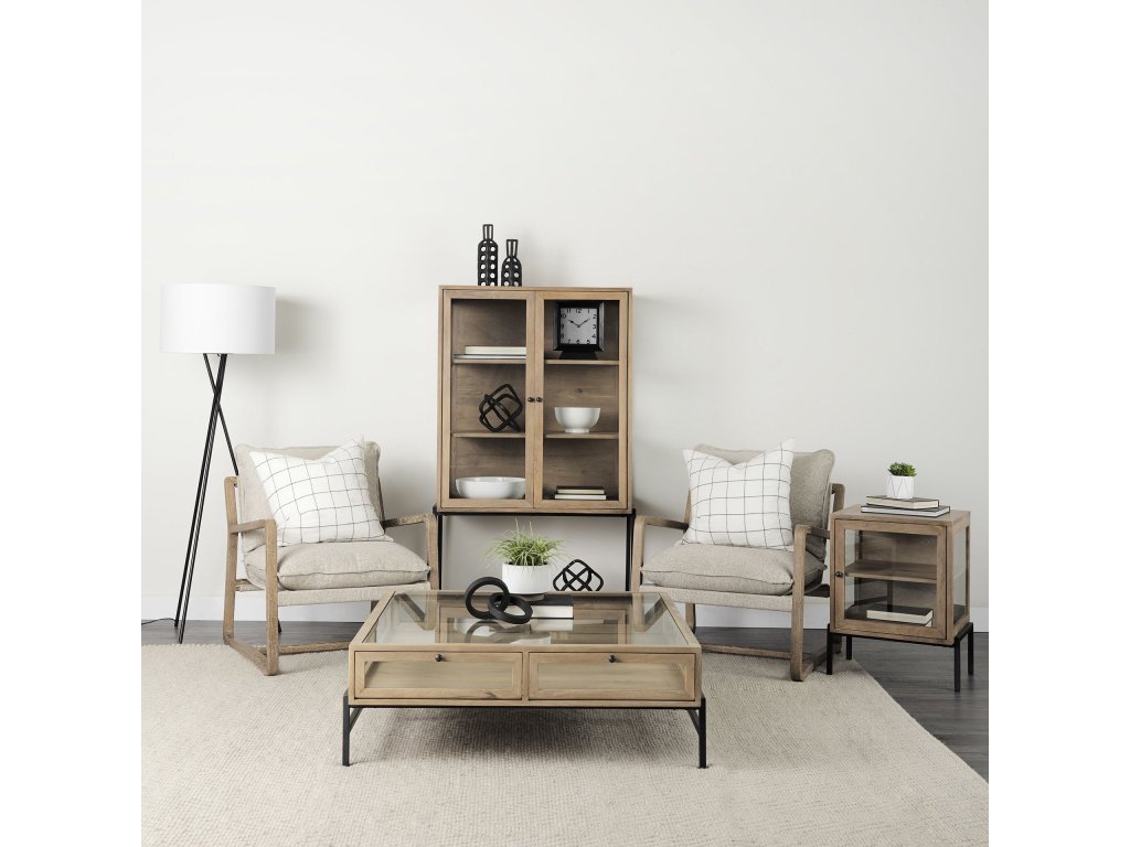 36L x 18W x 63H Light Brown Wood w/ Black Metal Base Display Cabinet - Alternative View