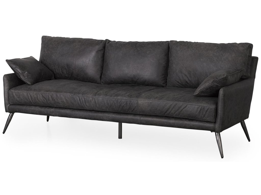 82L x 33W x 32.3 Black Leather Three Seater Sofa