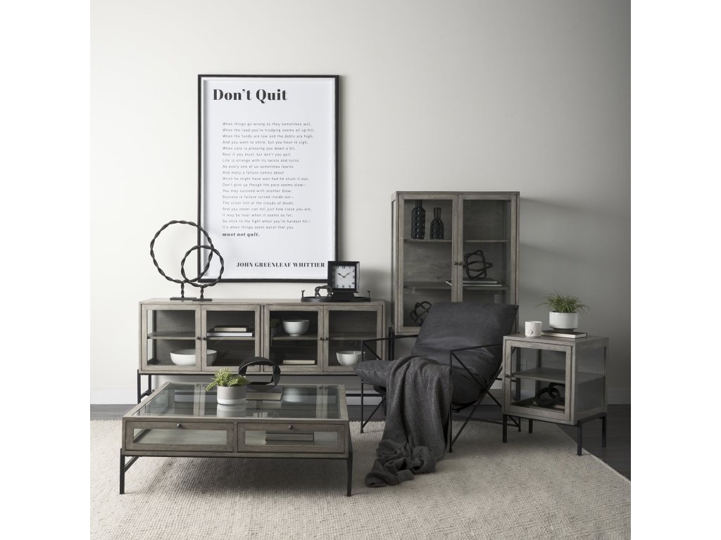 42" Square Glass-Top Gray Wood w/ Black Metal Base Display Coffee Table - Alternative View