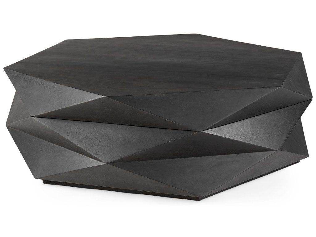 Black Solid Wood Hexagonal Storage Coffee Table