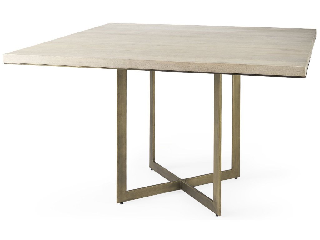 I 48L x 48W x 30H Beige Finished Wood w/Gold Metal Base Square Dining Table