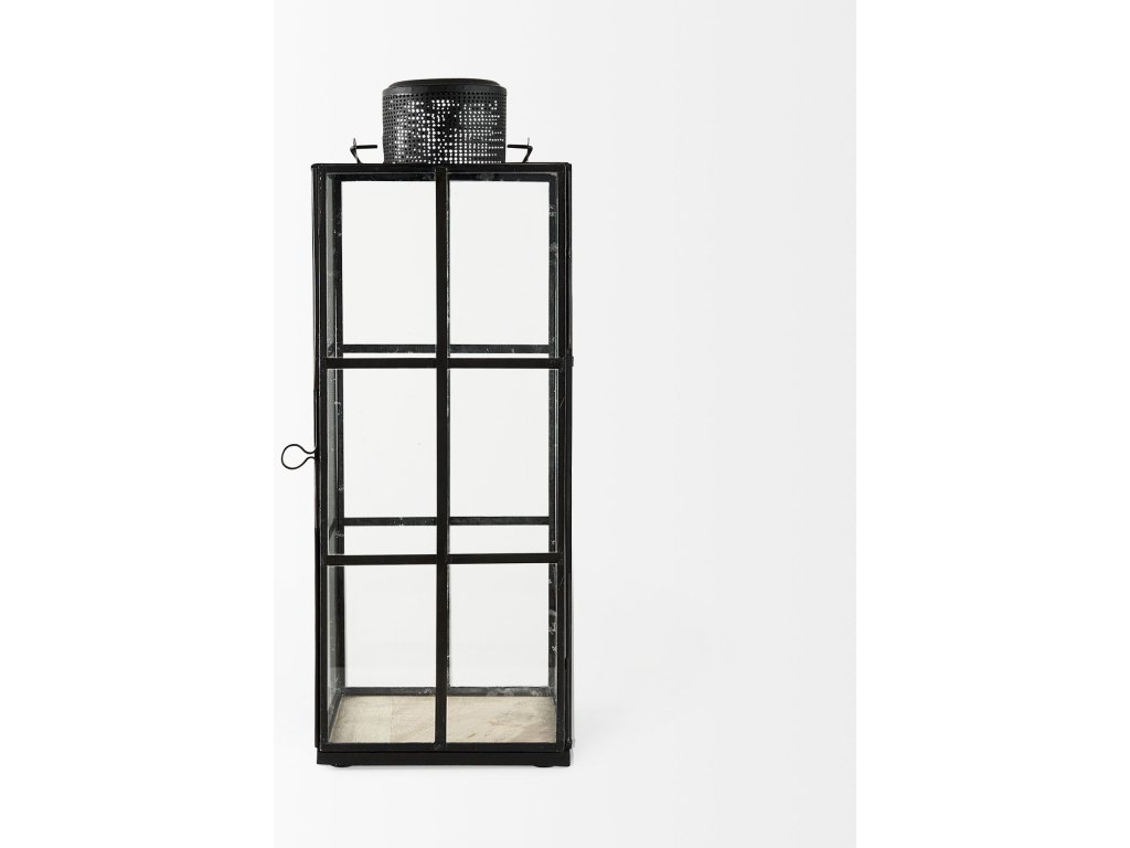 6.1L x 6.1W x 16.7H Large Black Metal and Glass Lantern