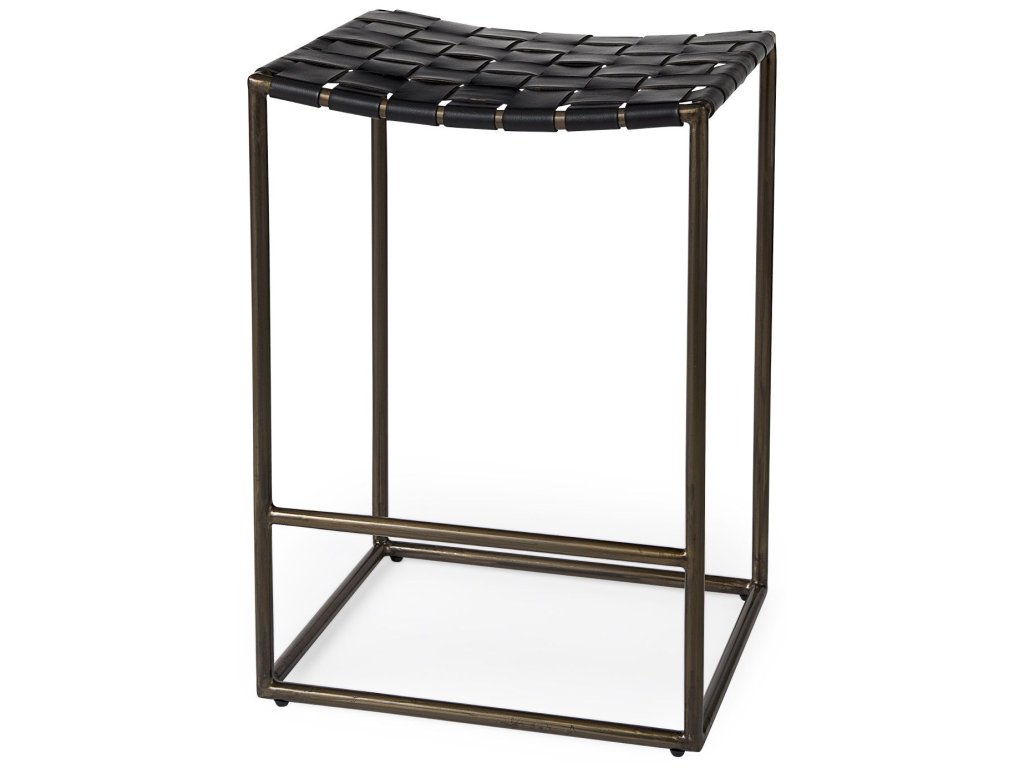 18.0L x 16.0W x 26.25H Black Woven Leather Seat w/ Gold Frame Counter Stool