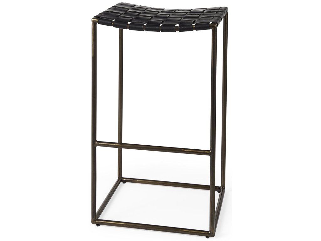 18.0L x 16.0W x 30.25H Black Woven Leather Seat w/ Gold Frame Bar Stool