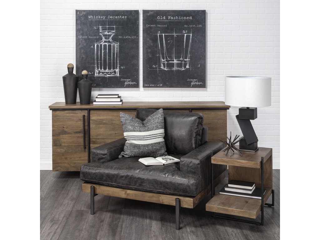 30L x 18W x 22H Medium Brown Wood w/ Black Metal U-Shaped End/Side Table - Alternative View