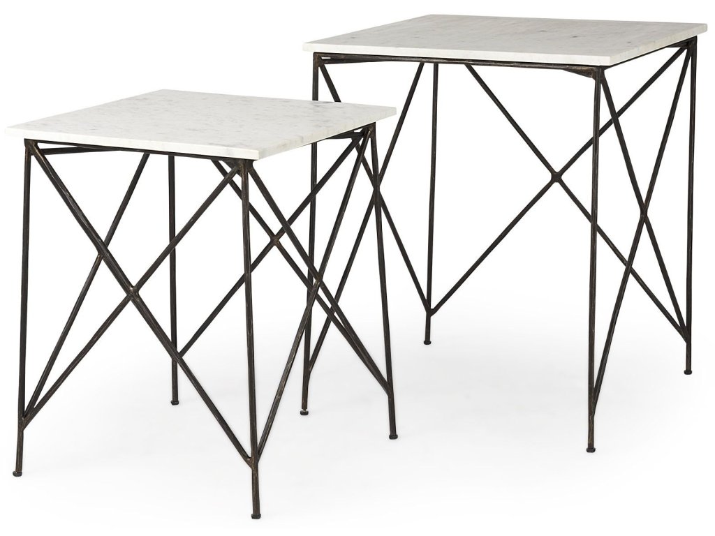20.0L x 20.0W x 23.8H White Marble Top w/Antique Gold Iron Legs End and Side Table