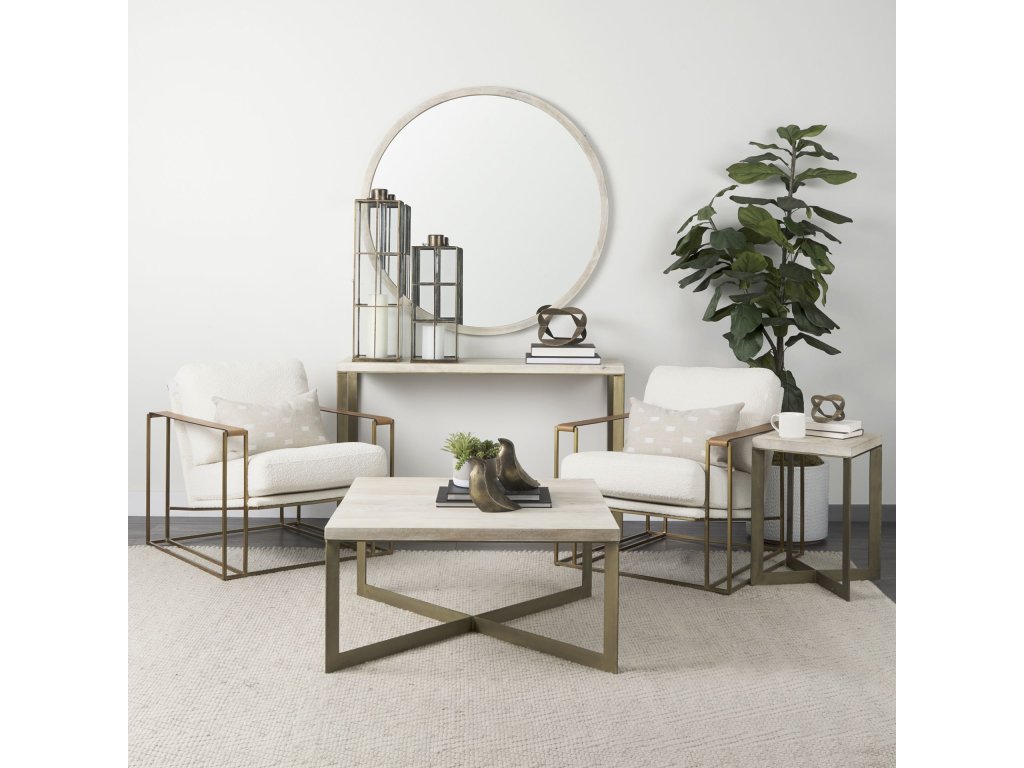 46" Round White Wash Wood Frame Wall Mirror - Alternative View