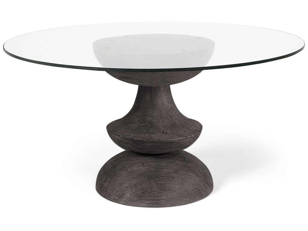III 60L x 60W x 30H Dark Brown/Gray Solid Wood Base w/ Round Glass Top Dining Table