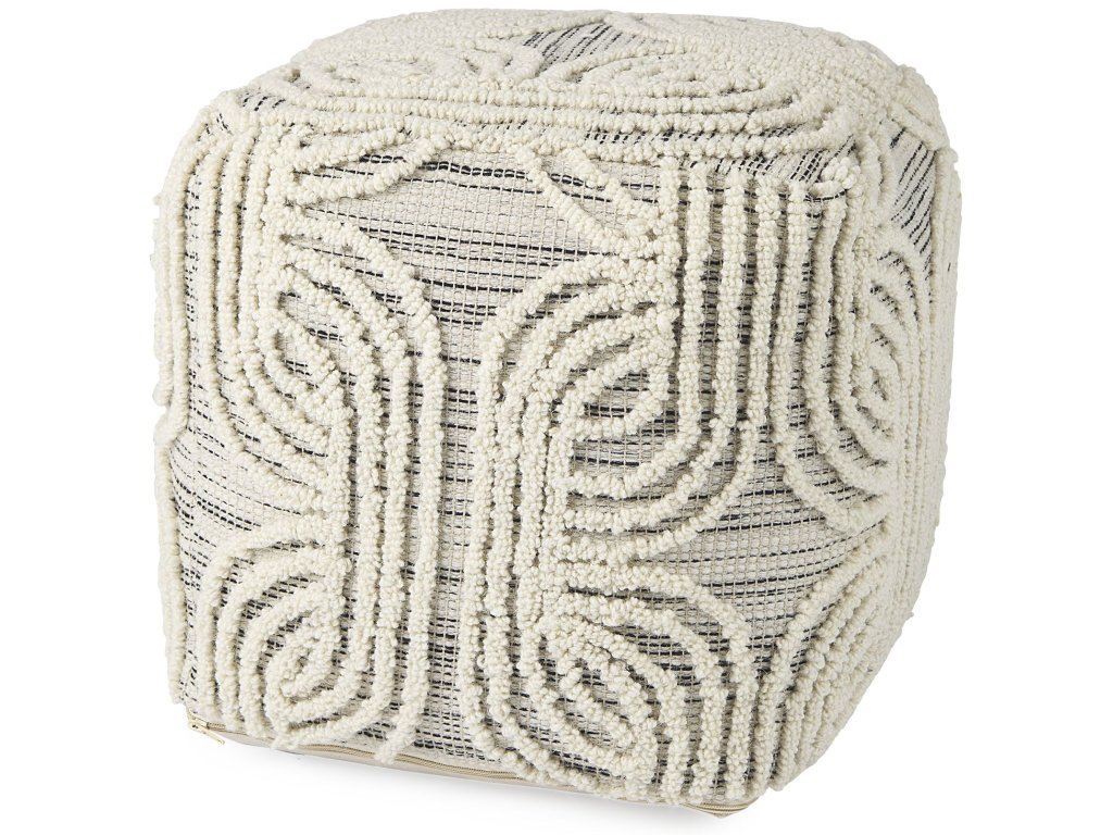 16.0L x 16.0W x 16.0H Cream/Black/Gray Wool and Cotton Pouf