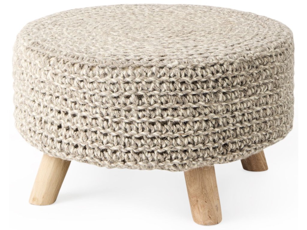 24.0L x 24.0W x 14.0H Light Gray 4 Legged Wool Stool