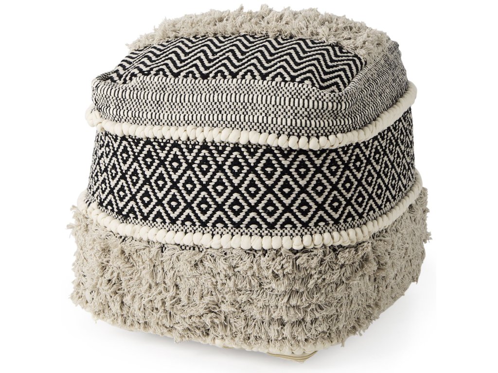 16.0L x 16.0W x 16.0H Black/White/Gray Cotton Pouf