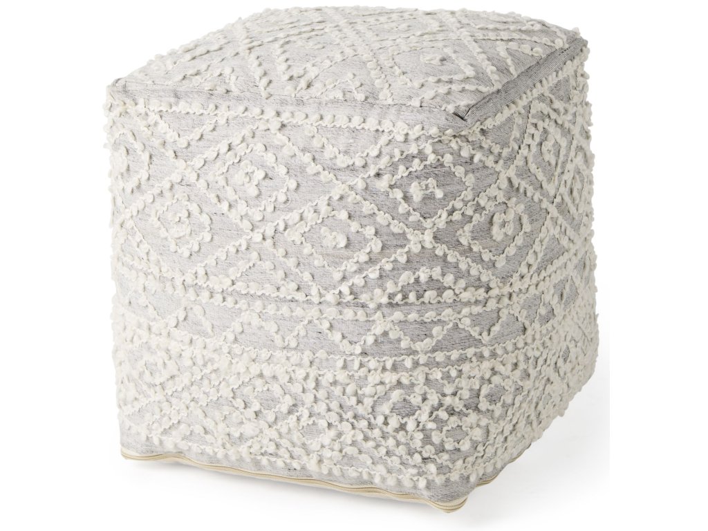 6.0L x 16.0W x 16.0H Light Gray Wool and Polyester Patterned Pouf