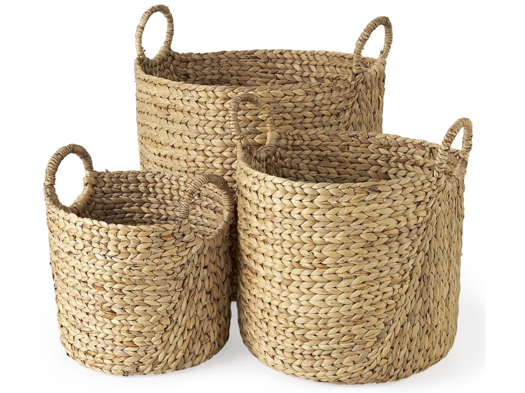 19.7L x 19.7W x 23.6H (Set of 3) Light Brown Water Hyacinth Round Basket w/ Handles