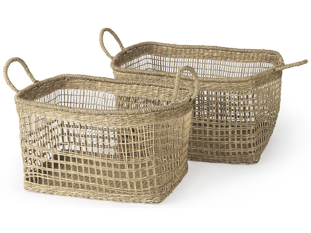 18.5L x 14.6W x 11.0H (Set of 2) Medium Brown Seagrass Rectangular Basket w/ Handles