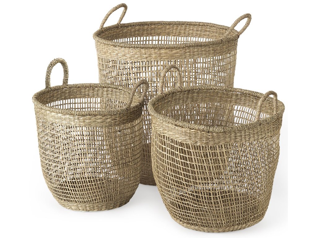 19.7L x 19.7W x 19.7H (Set of 3) Medium Brown Seagrass Round Basket w/ Handles