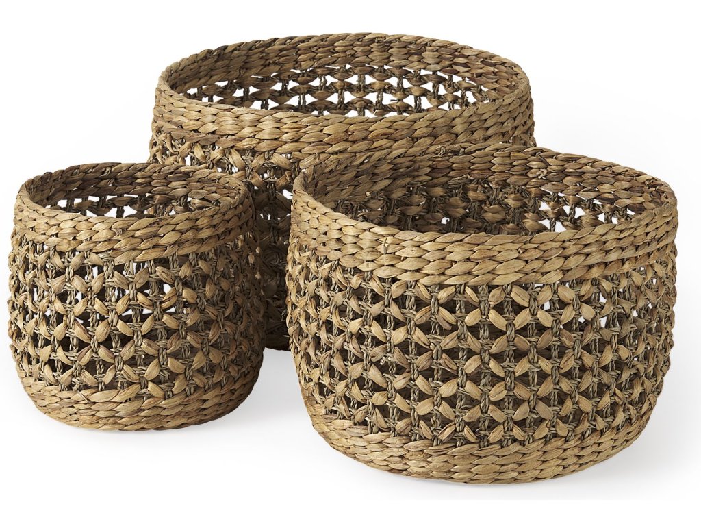 15.0L x 15.0W x 11.8H (Set of 3) Medium Brown Seagrass Round Basket