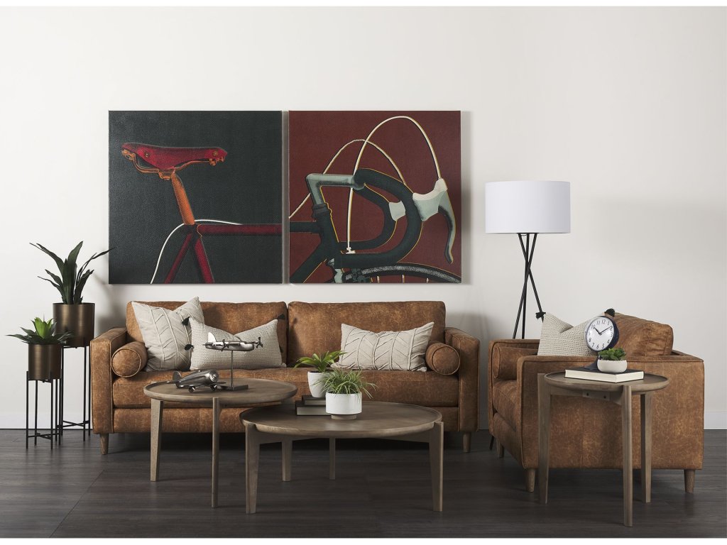 88.0L x 36.2W x 33.9H Cognac Brown Faux Leather Three Seater Sofa With Two Bolster Cushions - Alternative View
