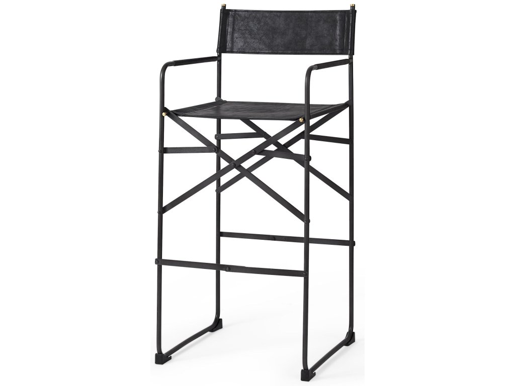 19.3L x 19.3W x 44.1H Black Leather Seat w/Black Iron Frame Bar Stool
