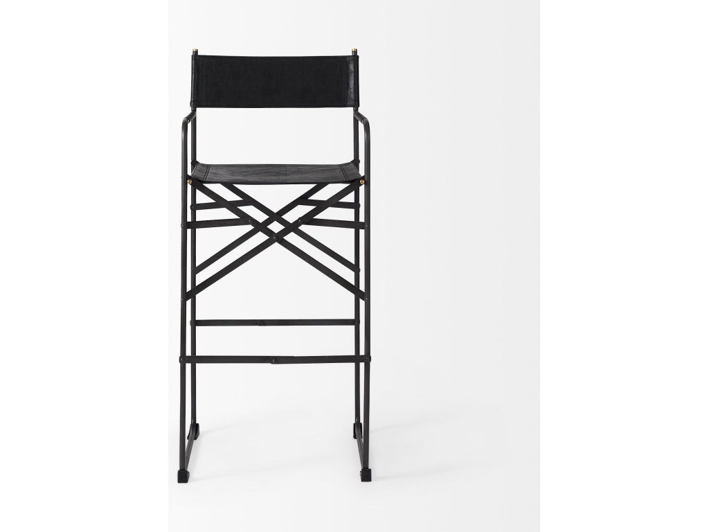 19.3L x 19.3W x 44.1H Black Leather Seat w/Black Iron Frame Bar Stool