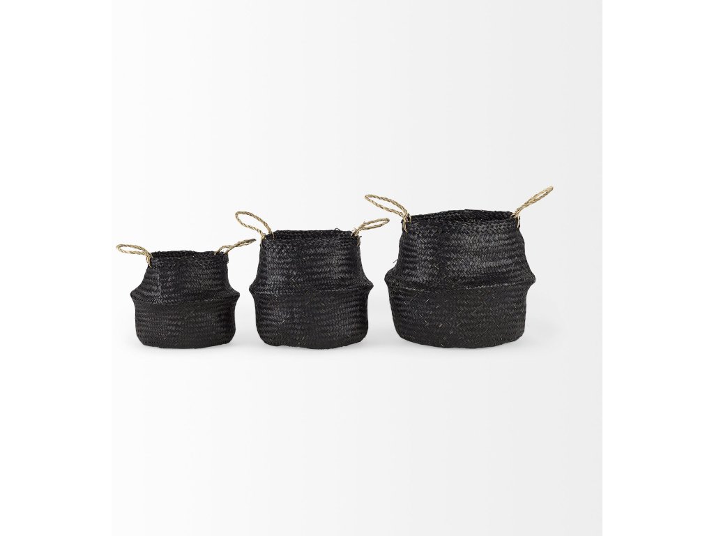 9.8L x 9.8W x 11.0H (Set of 3) Black Seagrass Basket w/ Light Brown Handles - Alternative View