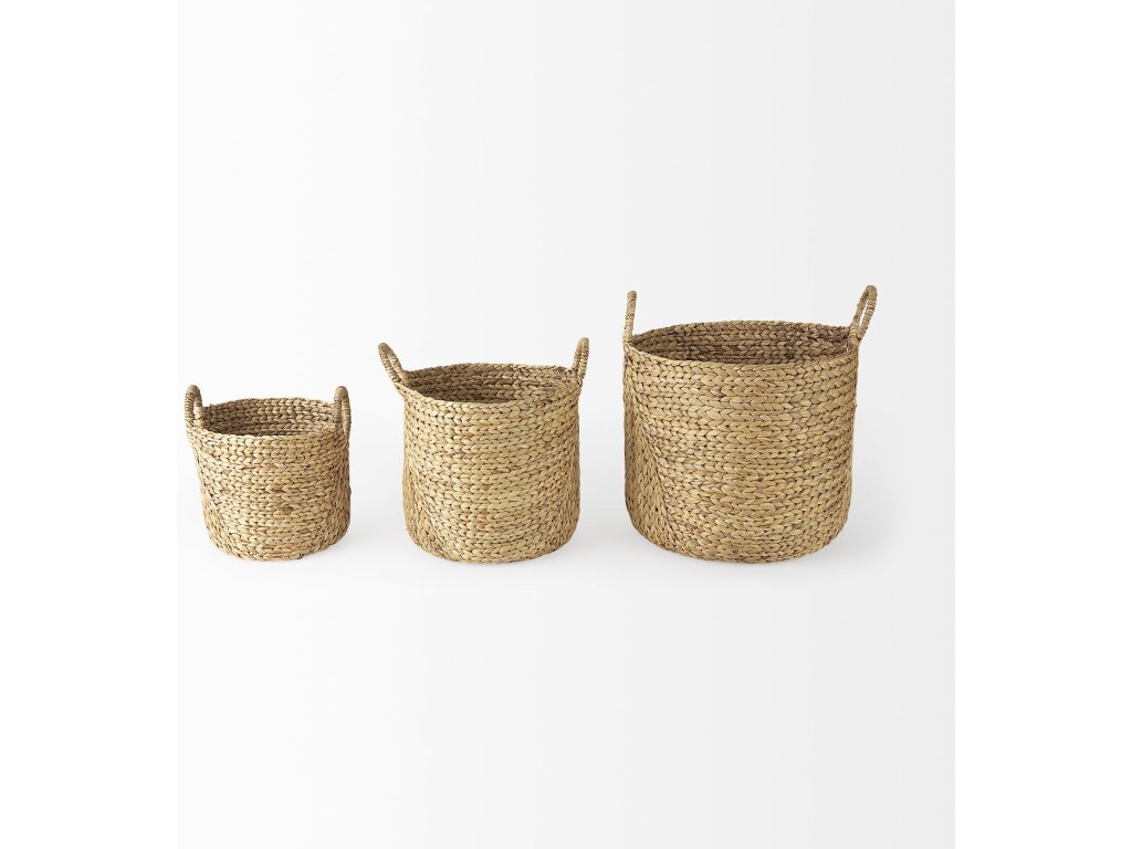19.7L x 19.7W x 23.6H (Set of 3) Light Brown Water Hyacinth Round Basket w/ Handles - Alternative View