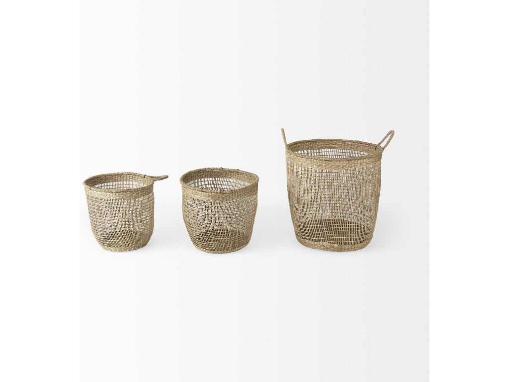 19.7L x 19.7W x 19.7H (Set of 3) Medium Brown Seagrass Round Basket w/ Handles - Alternative View