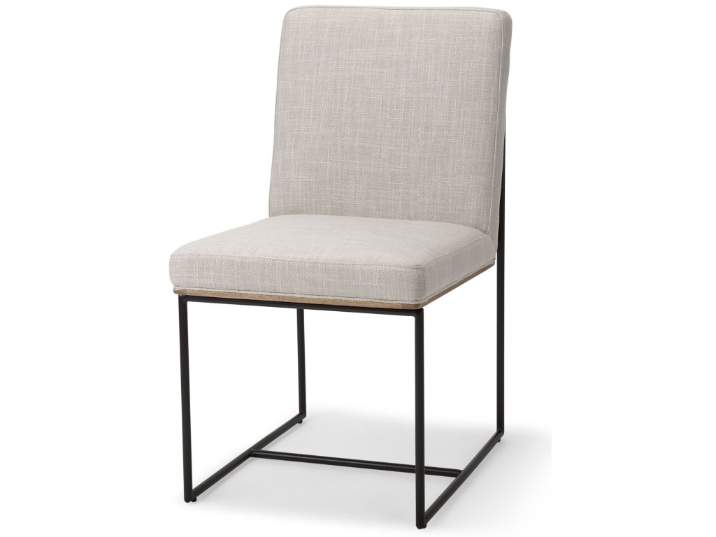 Beige Upholstered Seat w/ Wood Back, Black Metal Frame Dining Chair