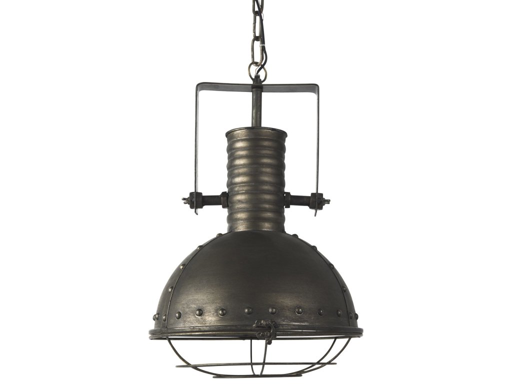 12.5Lx 12.5W x 18.5H Weathered Antique Gold Metal Caged Bulb Pendant Light