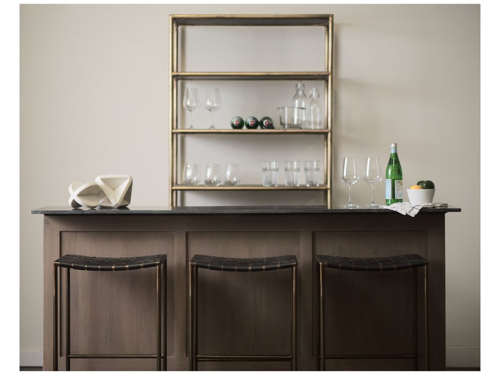 18.0L x 16.0W x 30.25H Black Woven Leather Seat w/ Gold Frame Bar Stool