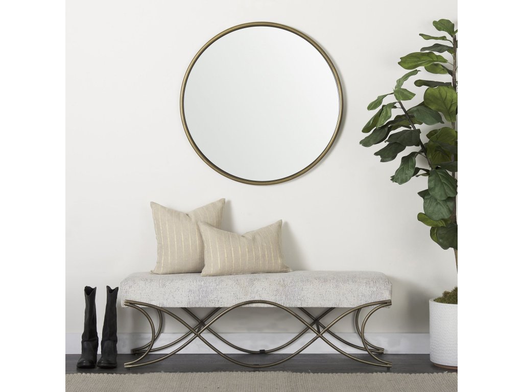 35.8L x 1.0W x 35.8H Small Gold Metal Round Wall Mirror - Alternative View