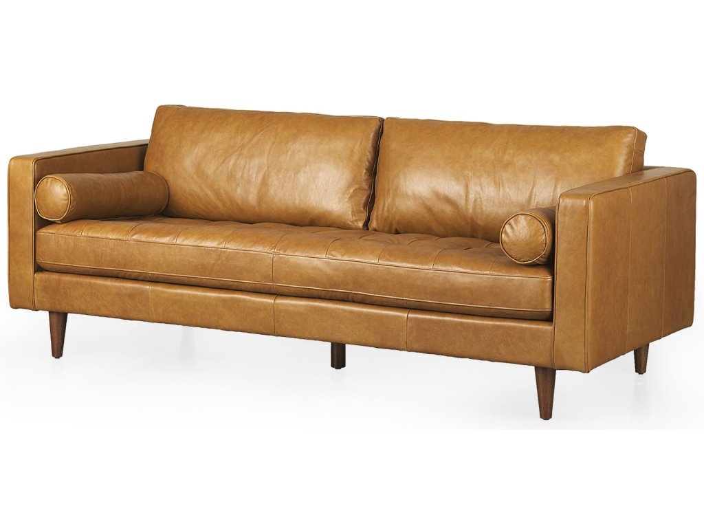 88.0L x 38.0W x 34.0H Tan Leather Sofa