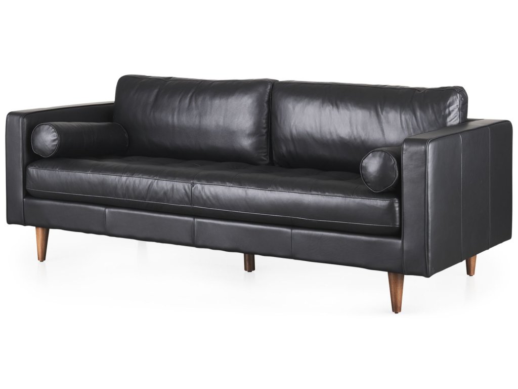 88.0L x 38.0W x 34.0H Black Leather Sofa