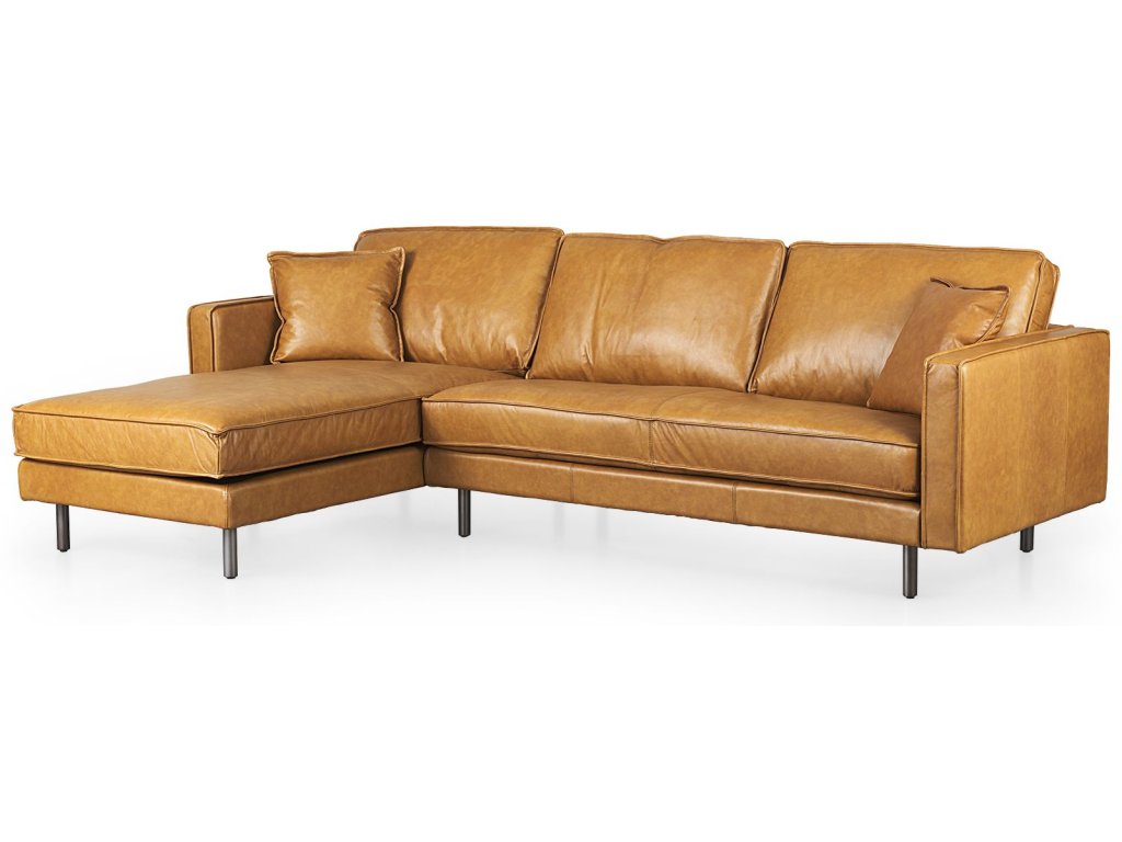 111"L x 70"D x 33"H Tan Leather Left Chaise Sectional
