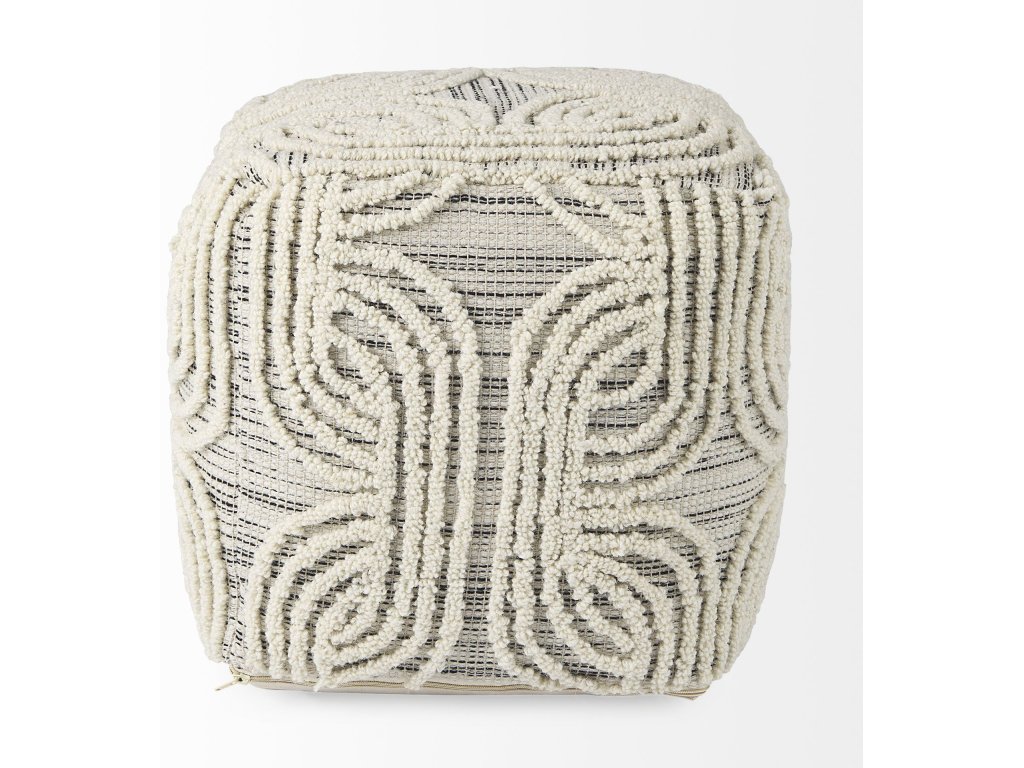 16.0L x 16.0W x 16.0H Cream/Black/Gray Wool and Cotton Pouf