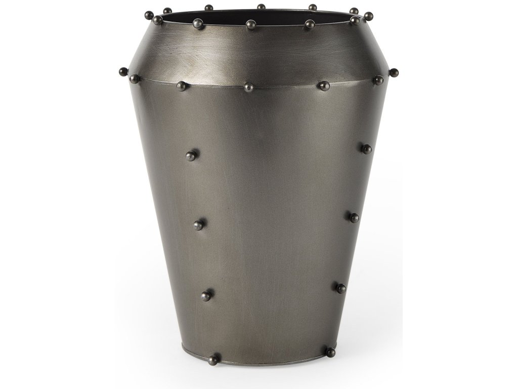 12.2H Large Gun Metal Gray Metal w/Studs Vase