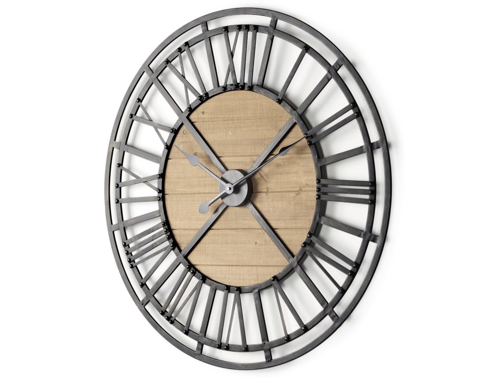 30.1L x 2.0W x 30.1H Black Iron w/Wood Round Wall Clock