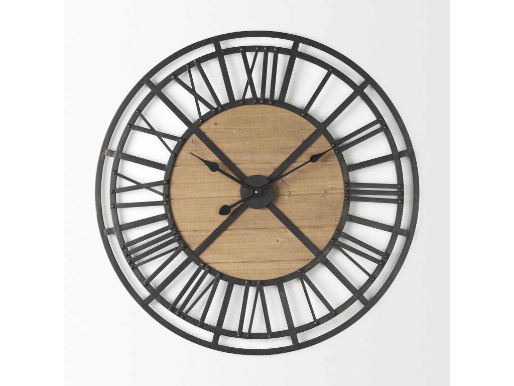 30.1L x 2.0W x 30.1H Black Iron w/Wood Round Wall Clock - Alternative View
