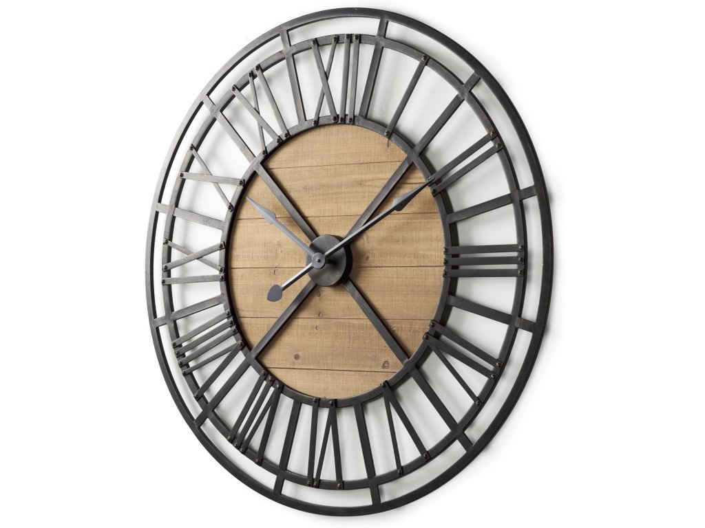 42.1L x 2.6W x 42.1H Black Iron w/Wood Round Wall Clock