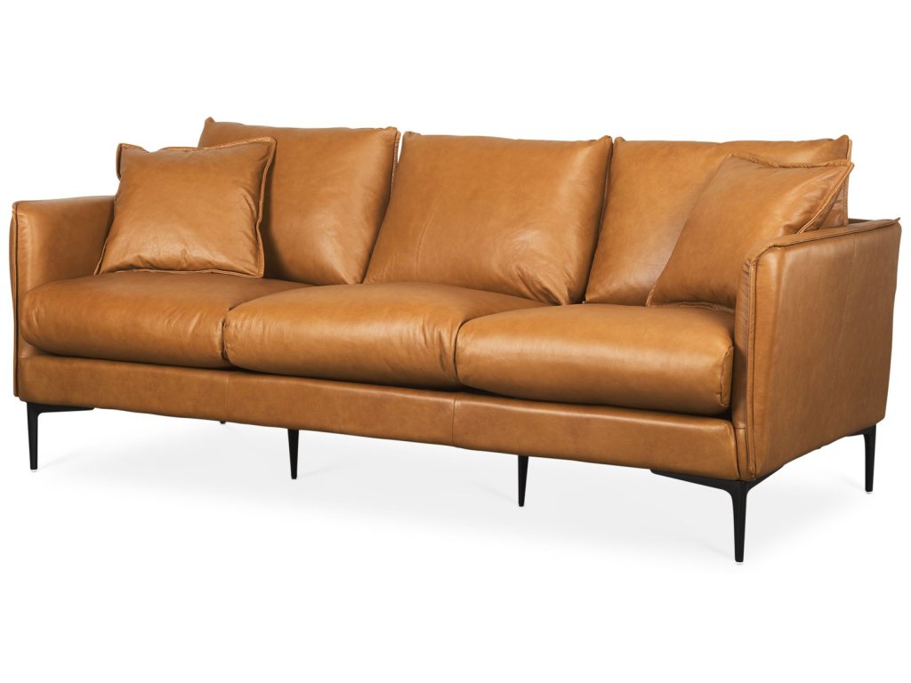 Como 85.8L x 36.6W x 32.3H Tan Leather Three Seater Sofa