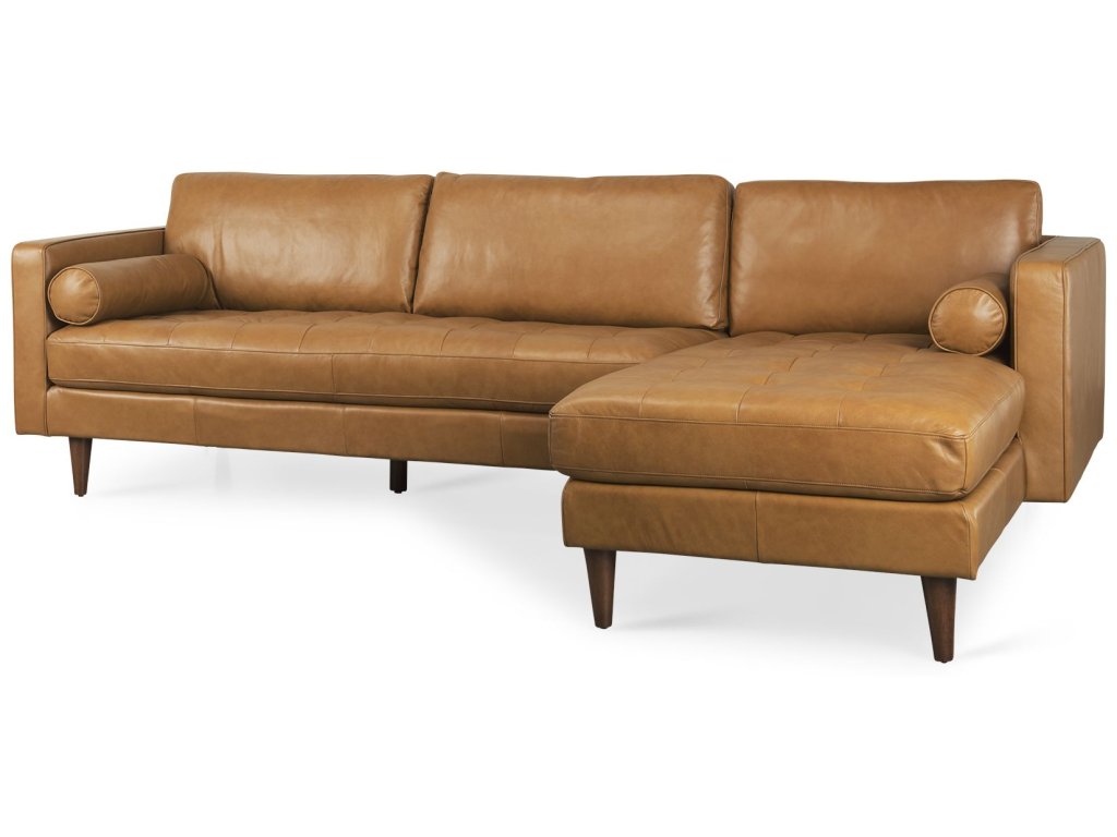 111.4L x 68.0W x 33.9H Tan Leather Right Chaise Sectional Sofa