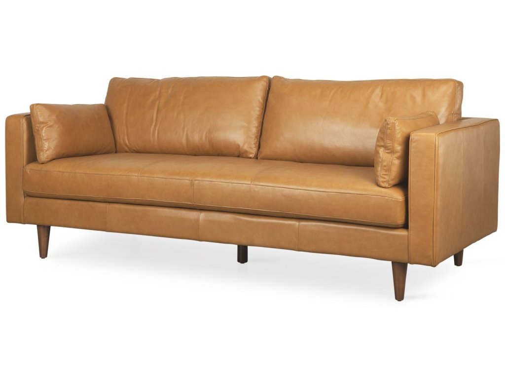87.8L x 37.8W x 34.6H Tan Leather Sofa