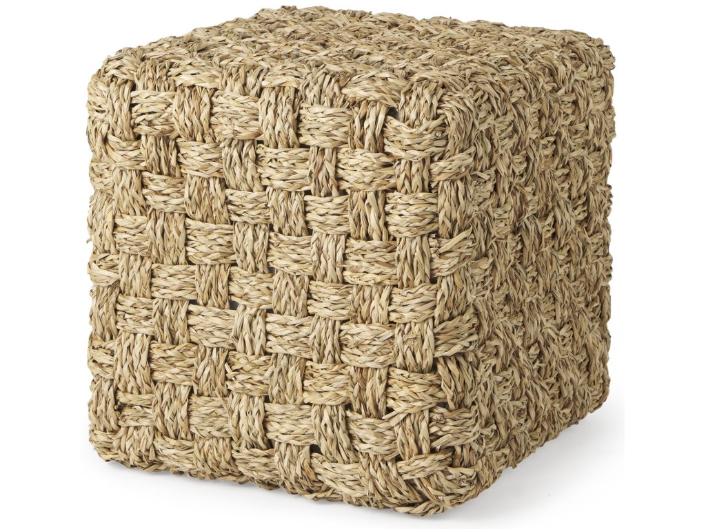 17.7L x 17.7W x 17.7H Medium Brown Seagrass Woven Square Pouf