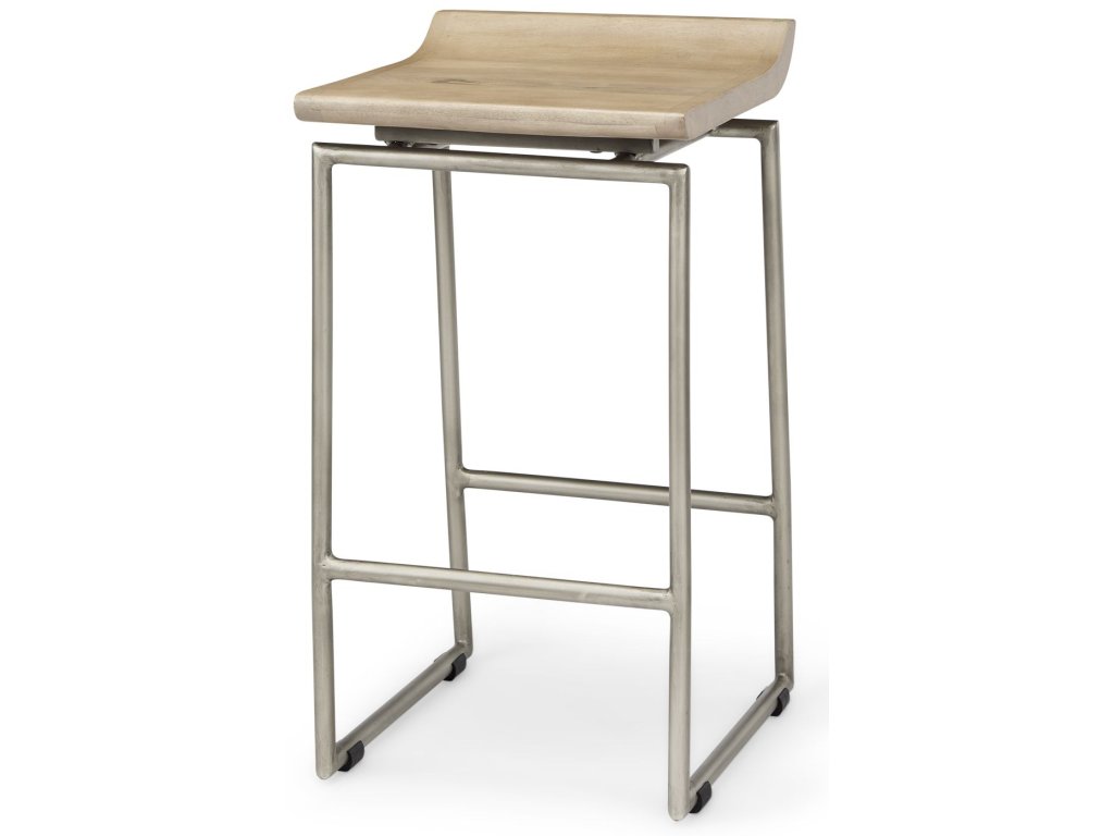 14.0L x 15.8W x 25.8H Brown Wood w/Silver Metal Frame Counterstool