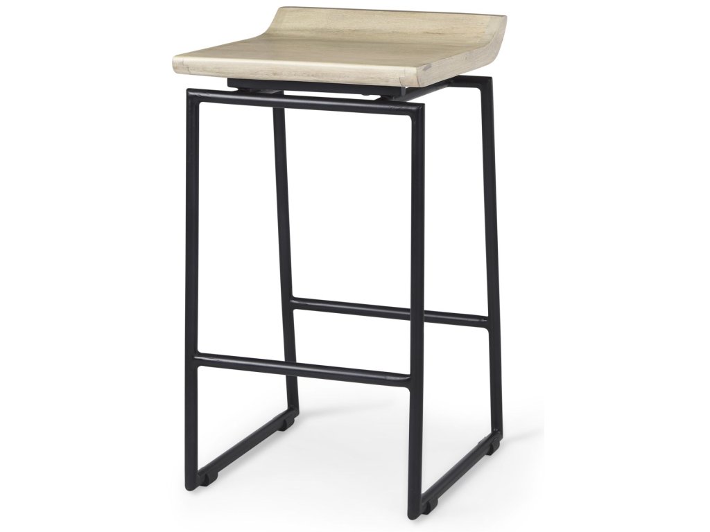 14.0L x 15.8W x 25.8H Natural Wood w/Black Metal Counter Stool