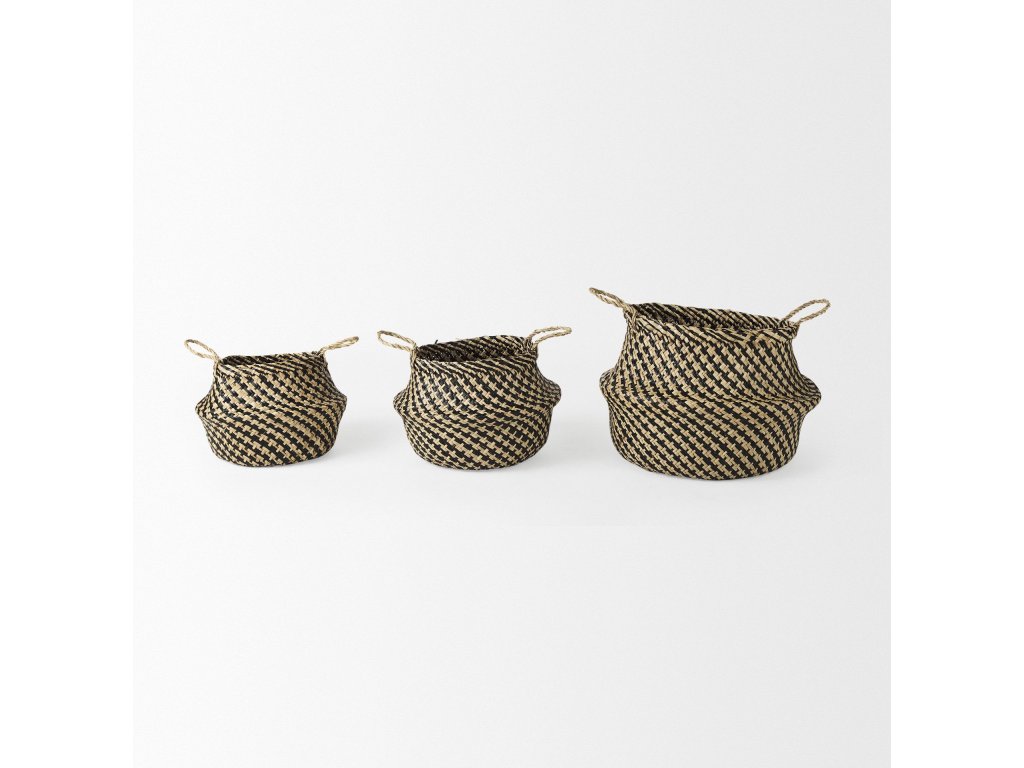17.7L x 17.7W x 20.5H Set of 3 Light and Dark Brown Cross Patterend Belly Seagrass Basket - Alternative View